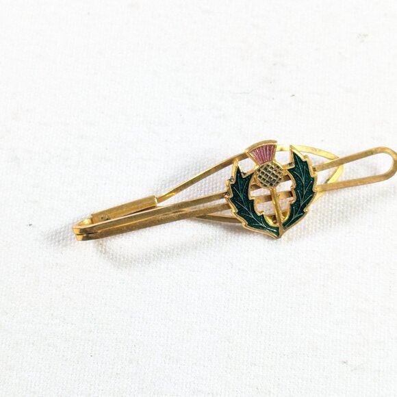 Vintage enamel Scottish Thistle tie clip - Picture 3 of 6